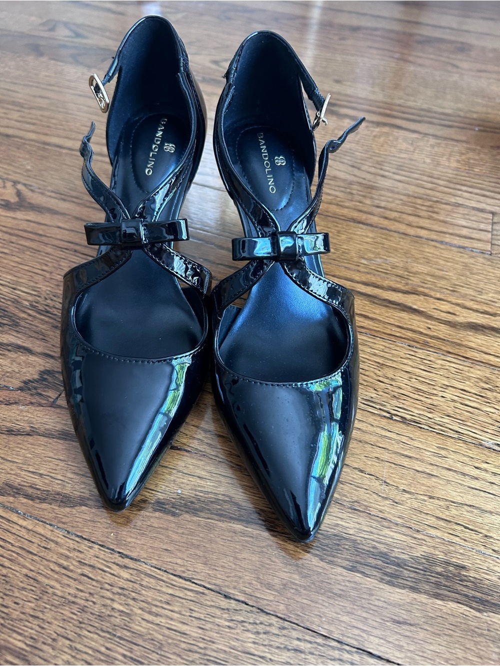 Bandolino Black Patent Pointed-Toe Ankle-Strap Heels